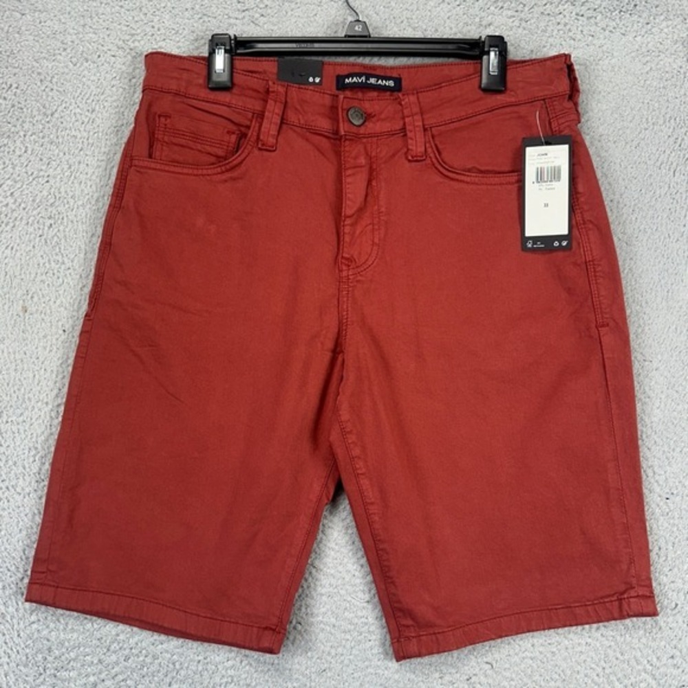 Mavi John‎ Jeans Shorts Mens 33 Red Rose Wood Twill Flat Front Stretch NEW